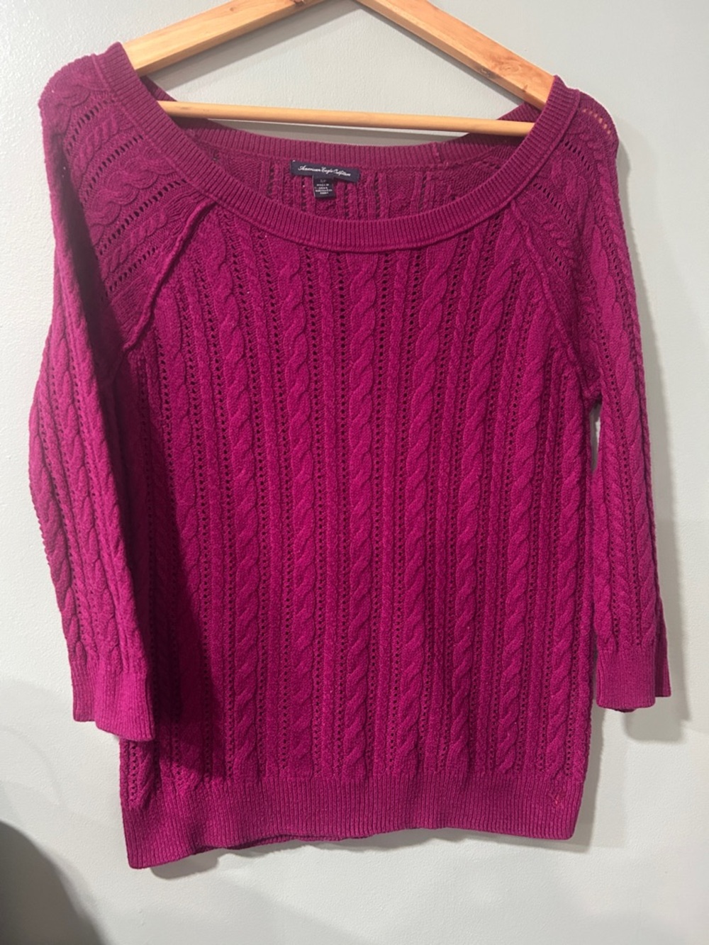 American Eagle Outfitters Cable-Knit Scoop Neck Sweater in Fuchsia